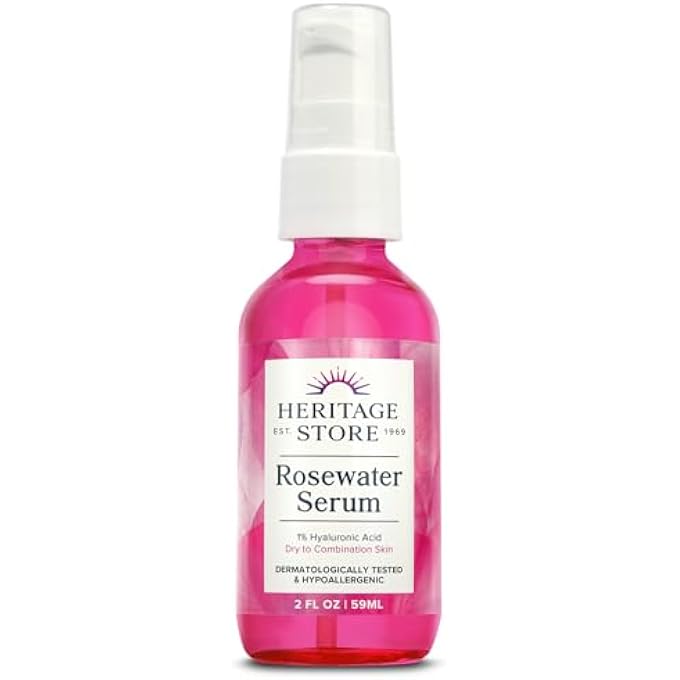 Heritage STORE ROSEWATER FACIAL SERUM, 1% HYALURONIC ACID - DEEP HYDRATION FOR DRY/COMBINATION SKIN CARE - MINIMIZES LOOK OF FINE LINES AND WRINKLES, ADDS A NATURAL GLOW - HYPOALLERGENIC, VEGAN, 2OZ - Image 1